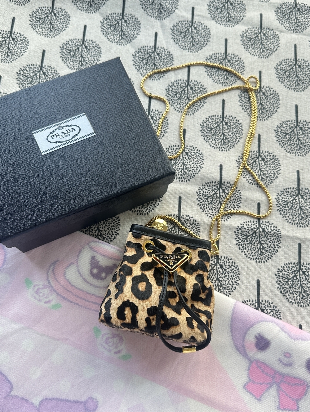 Prada Leopard-Print Calf Hair Mini Bucket Bag